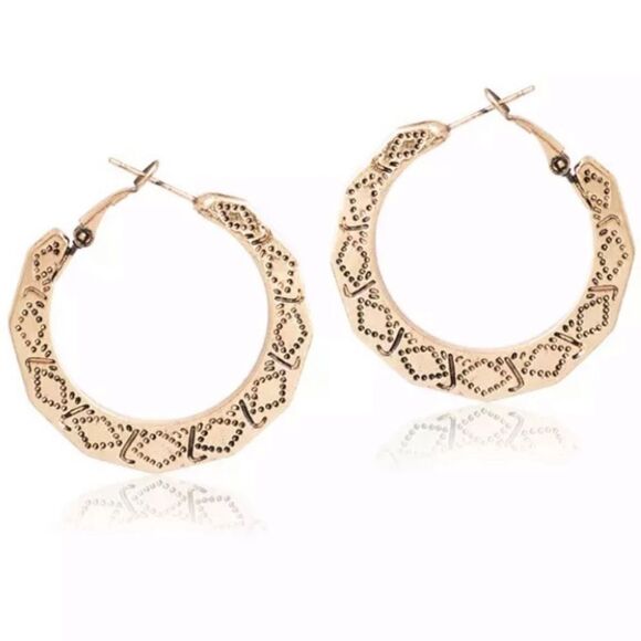 Bohemian Gold Antique Hoop Earrings Geometric - Picture 1 of 6